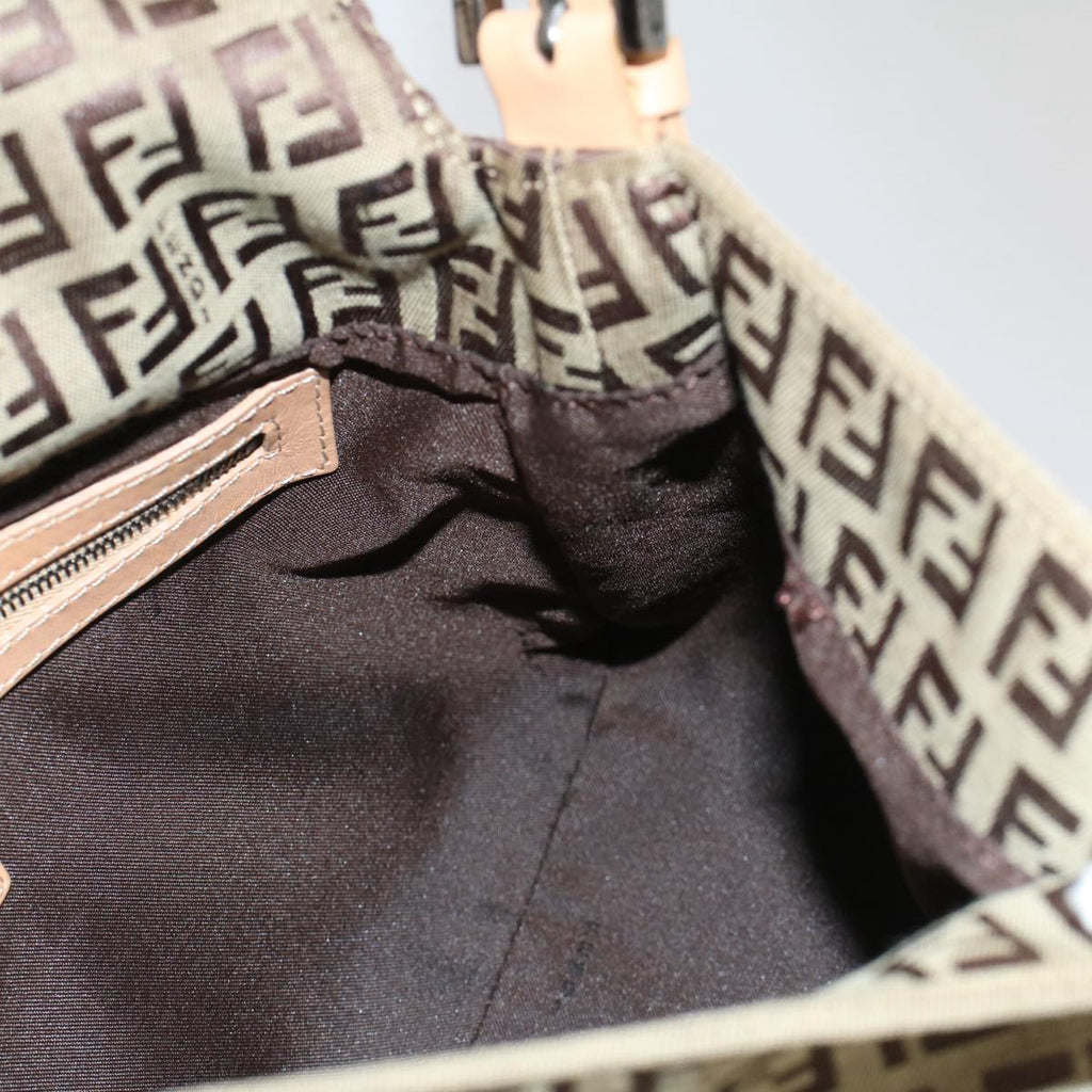 FENDI Zucchino Canvas Mamma Baguette Shoulder Bag Beige yk8498