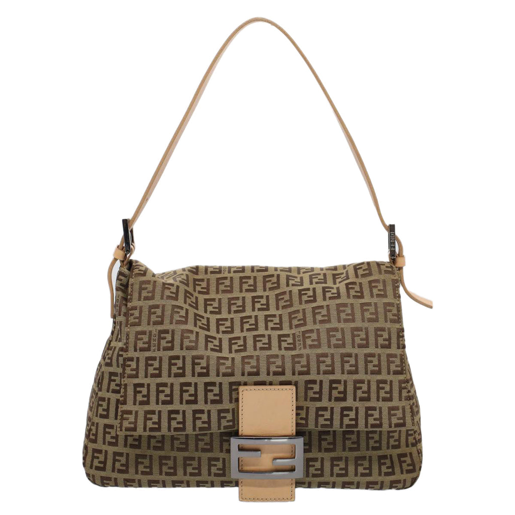 FENDI Zucchino Canvas Mamma Baguette Shoulder Bag Beige yk8498