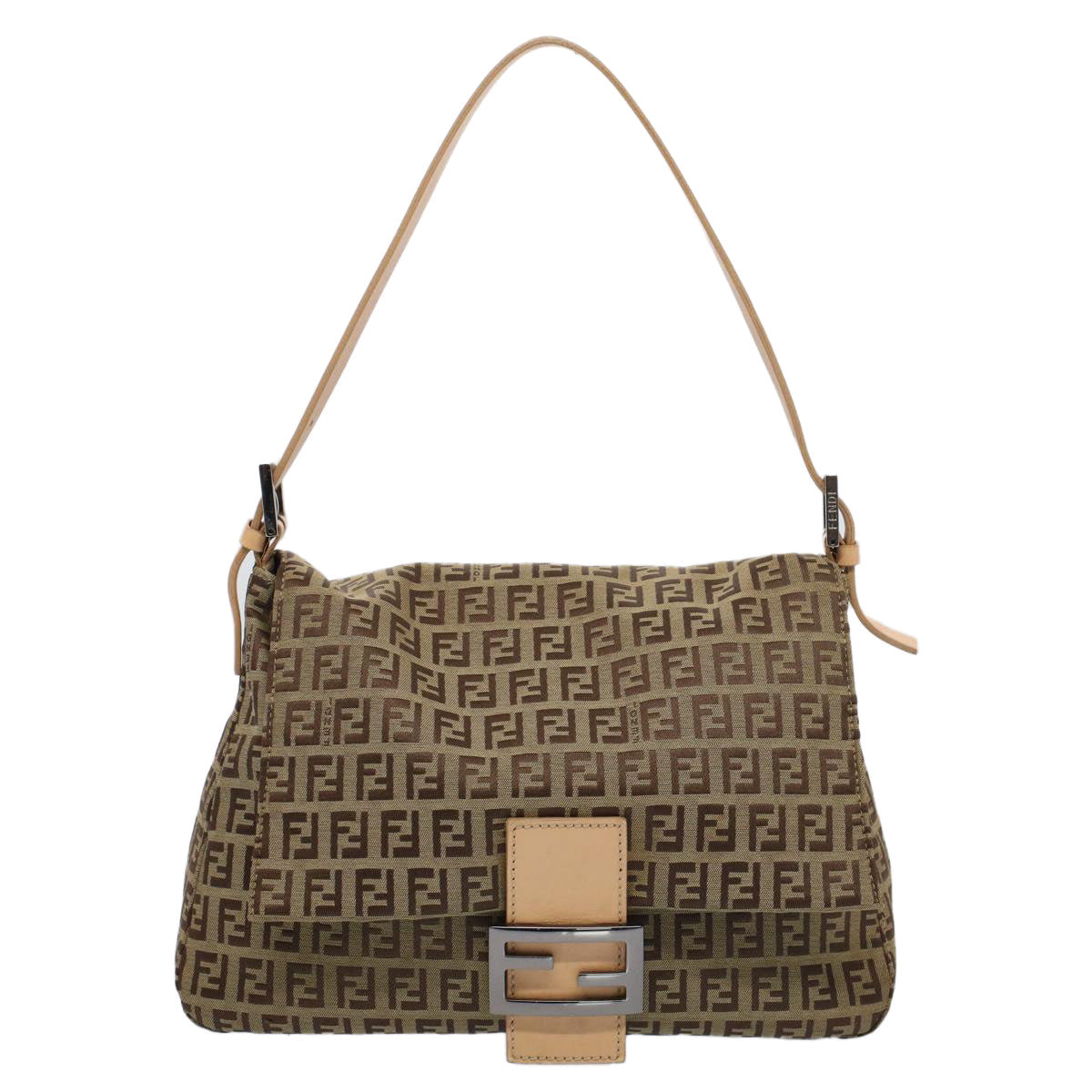 FENDI Zucchino Canvas Mamma Baguette Shoulder Bag Beige yk8498