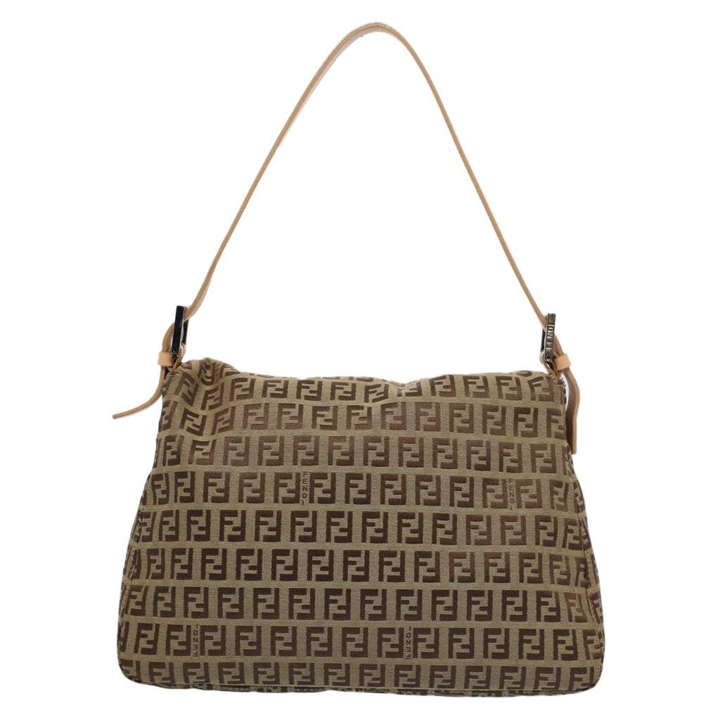 FENDI Zucchino Canvas Mamma Baguette Shoulder Bag Beige yk8498