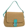 FENDI Celeria Mamma Baguette Shoulder Bag Straw Raffia Beige yk8499
