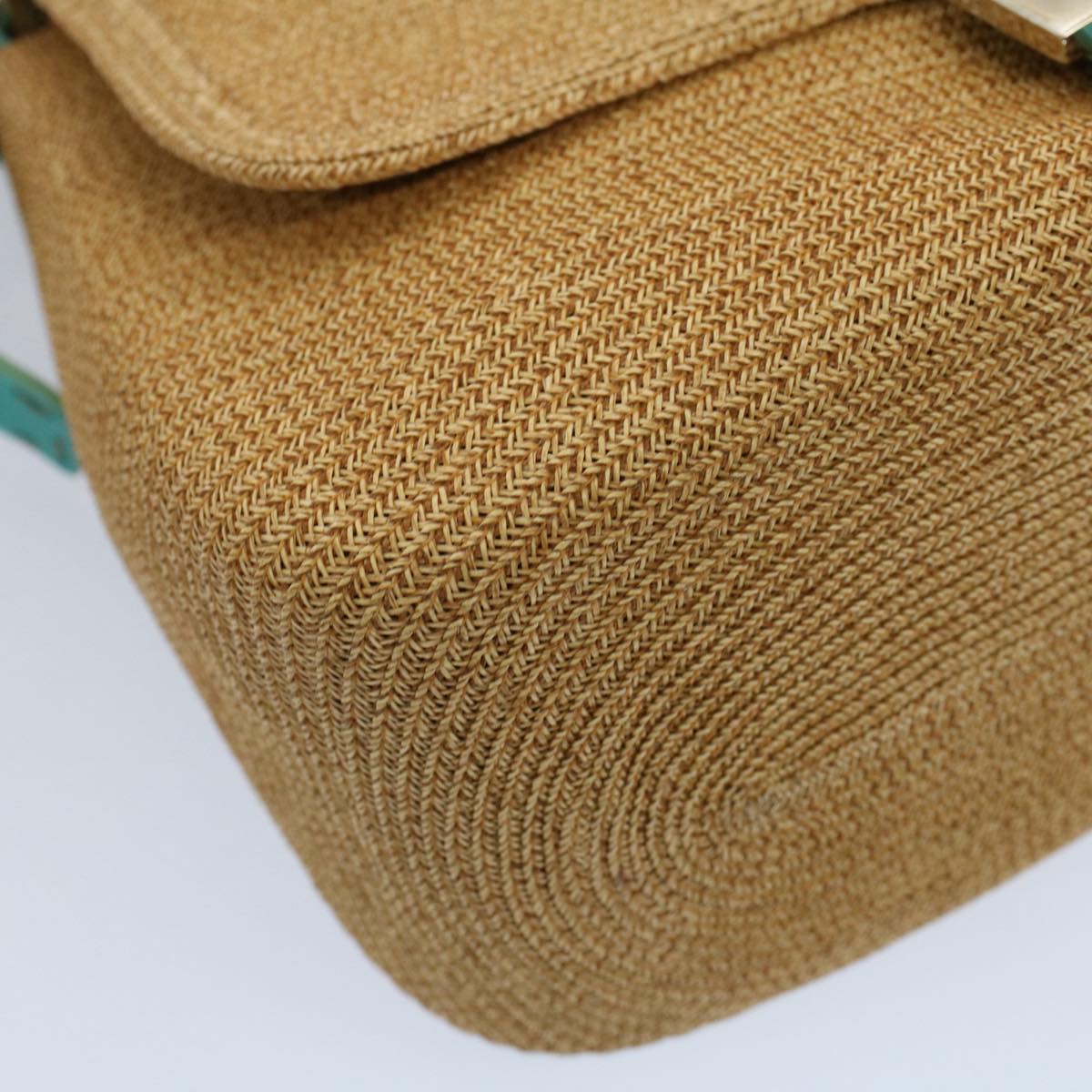 FENDI Celeria Mamma Baguette Shoulder Bag Straw Raffia Beige yk8499