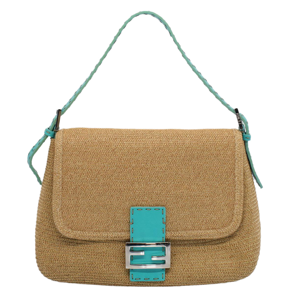 FENDI Celeria Mamma Baguette Shoulder Bag Straw Raffia Beige yk8499