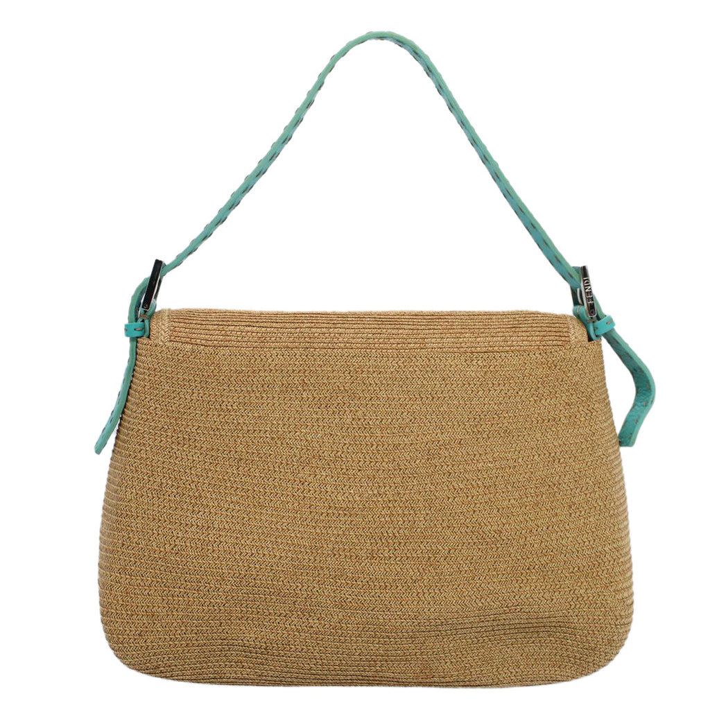FENDI Celeria Mamma Baguette Shoulder Bag Straw Raffia Beige yk8499