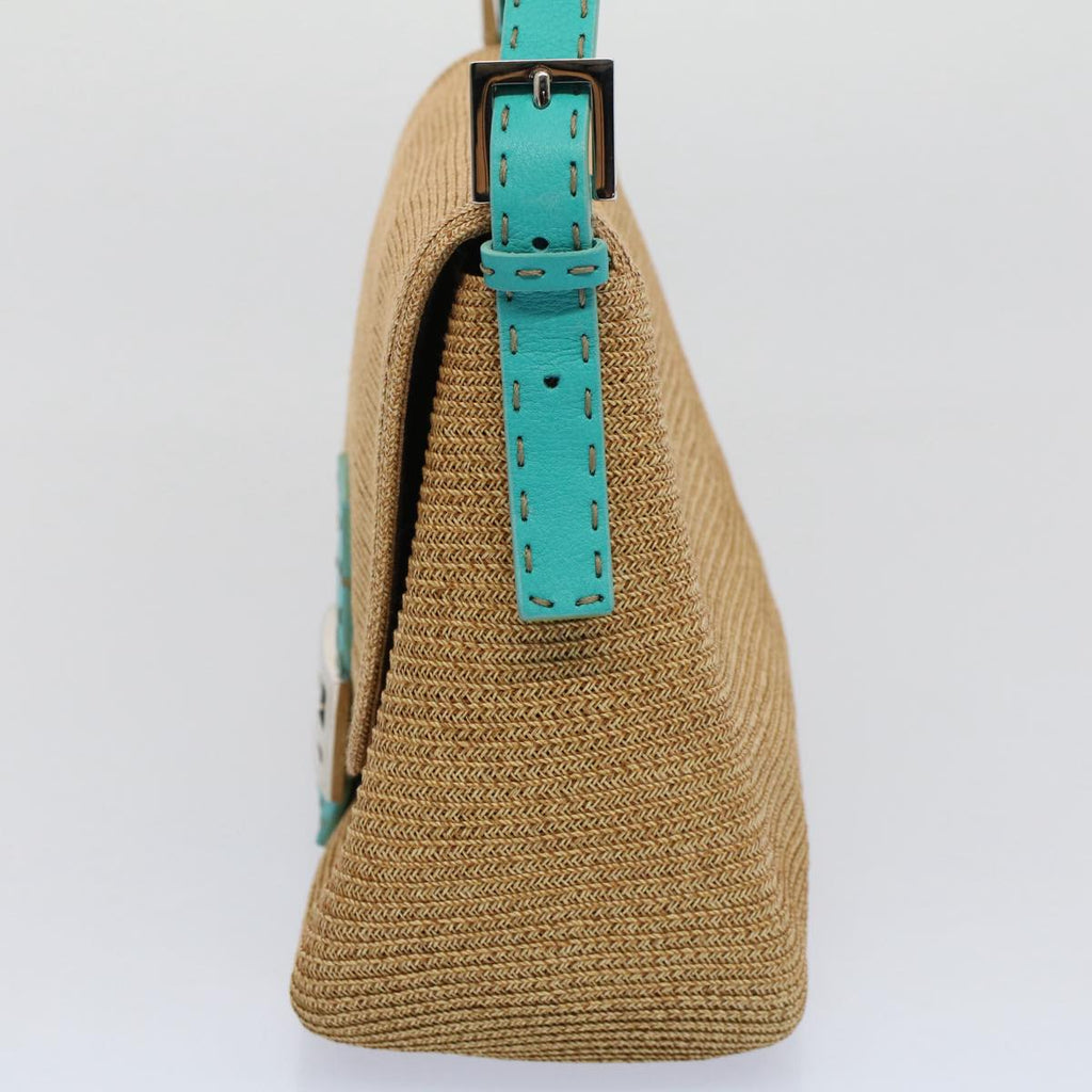 FENDI Celeria Mamma Baguette Shoulder Bag Straw Raffia Beige yk8499