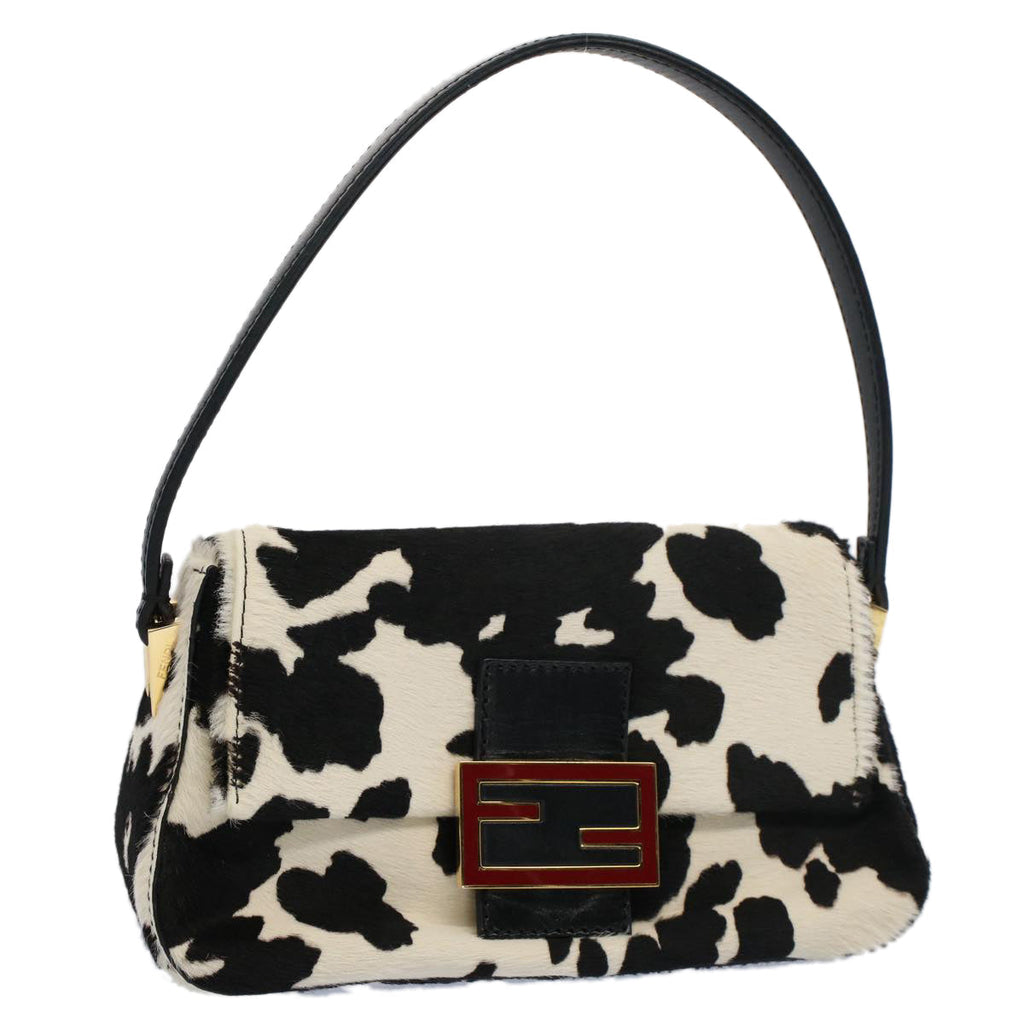 FENDI Cow Pattern Mini Mamma Baguette Bag Harako leather Black White yk8500