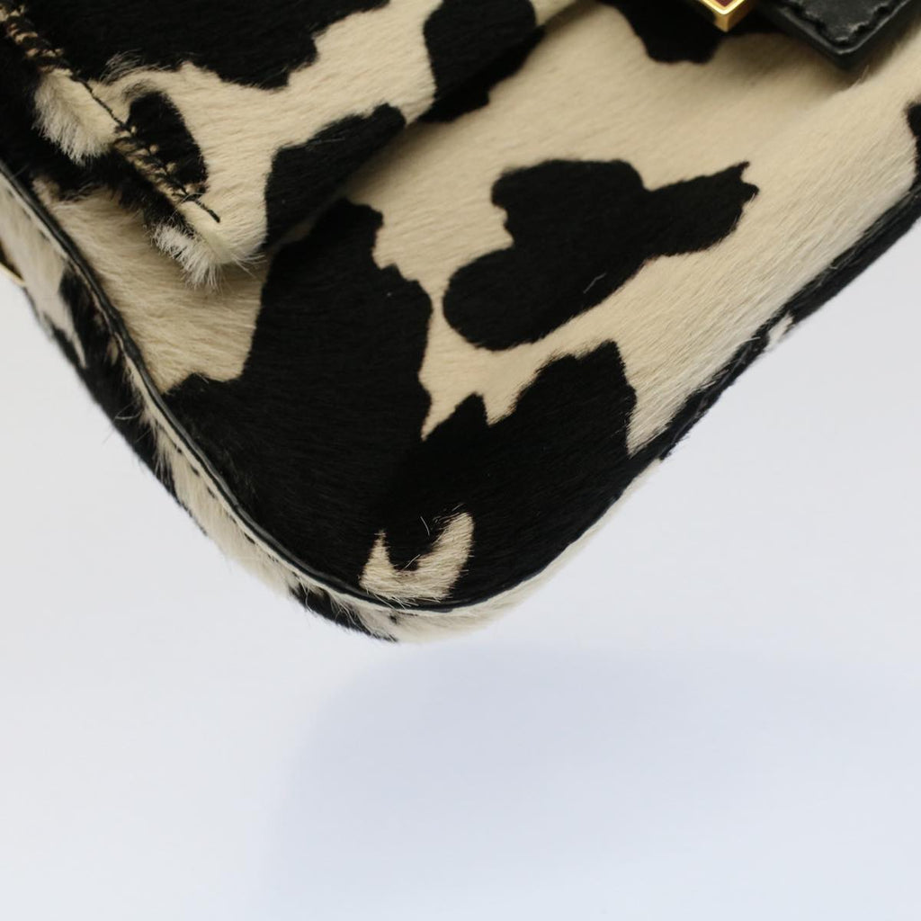 FENDI Cow Pattern Mini Mamma Baguette Bag Harako leather Black White yk8500
