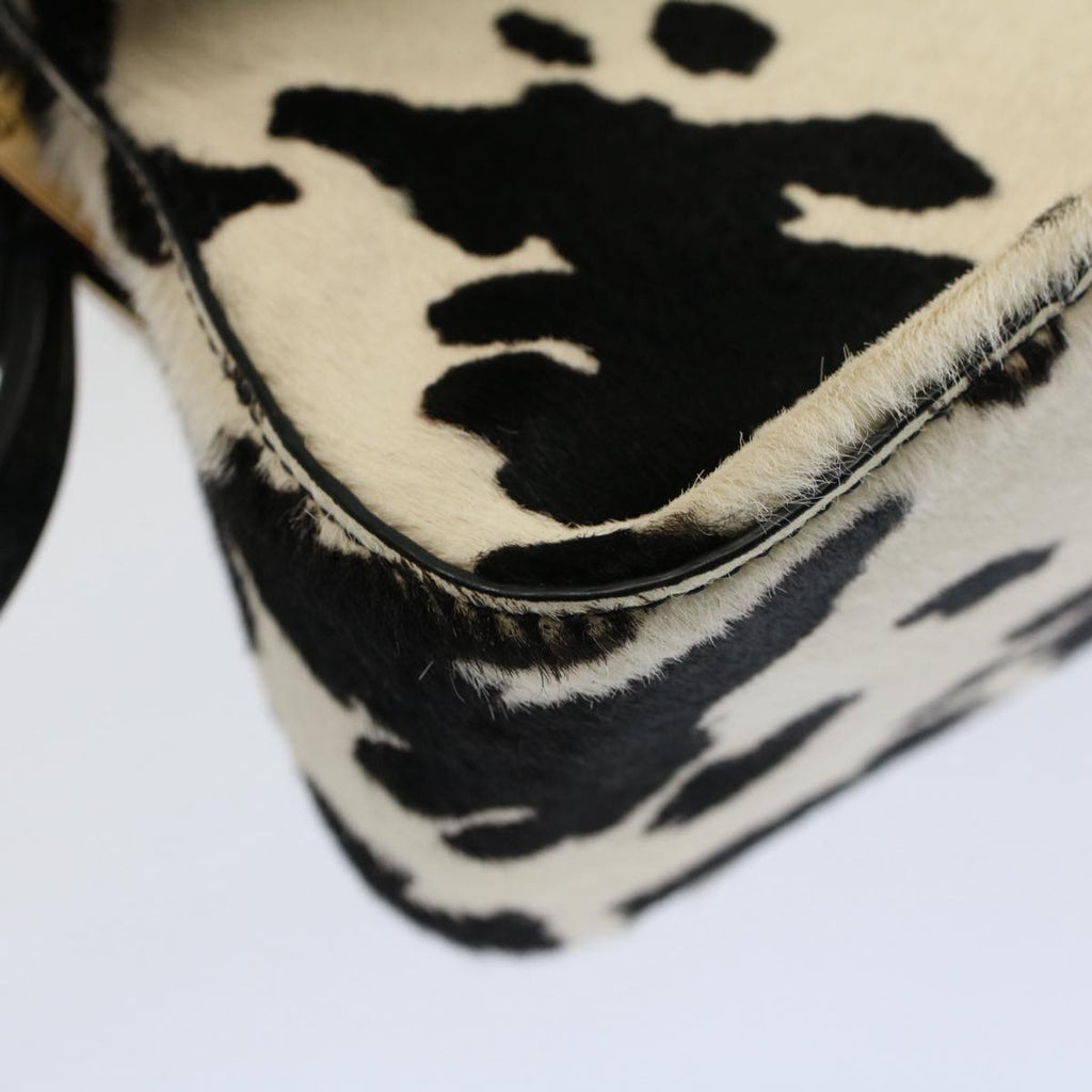 FENDI Cow Pattern Mini Mamma Baguette Bag Harako leather Black White yk8500
