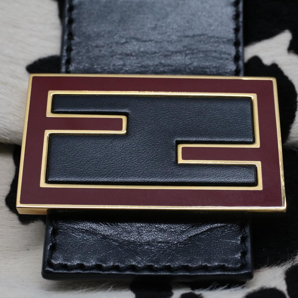 FENDI Cow Pattern Mini Mamma Baguette Bag Harako leather Black White yk8500