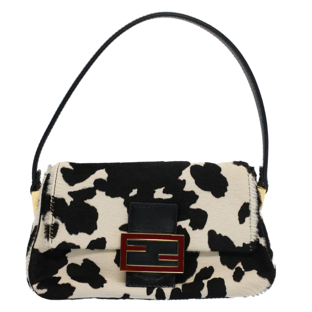 FENDI Cow Pattern Mini Mamma Baguette Bag Harako leather Black White yk8500