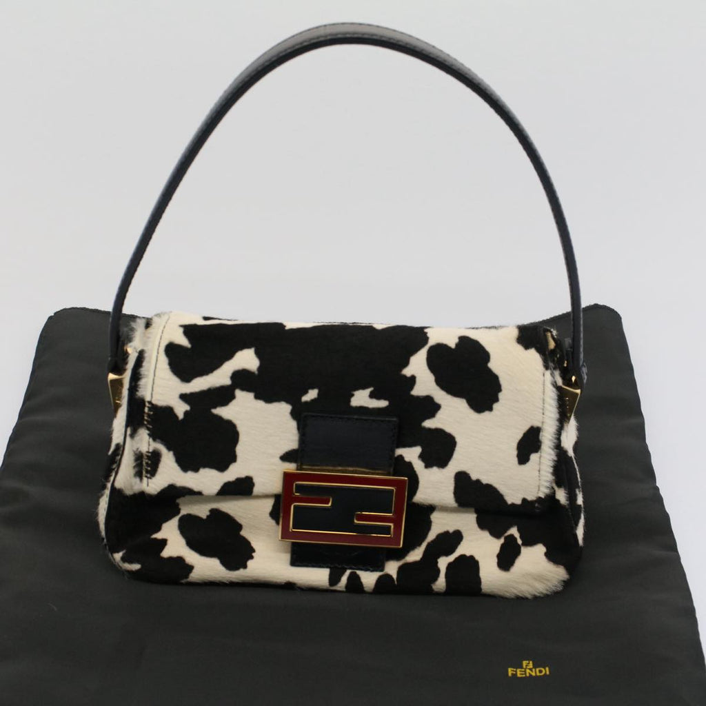FENDI Cow Pattern Mini Mamma Baguette Bag Harako leather Black White yk8500