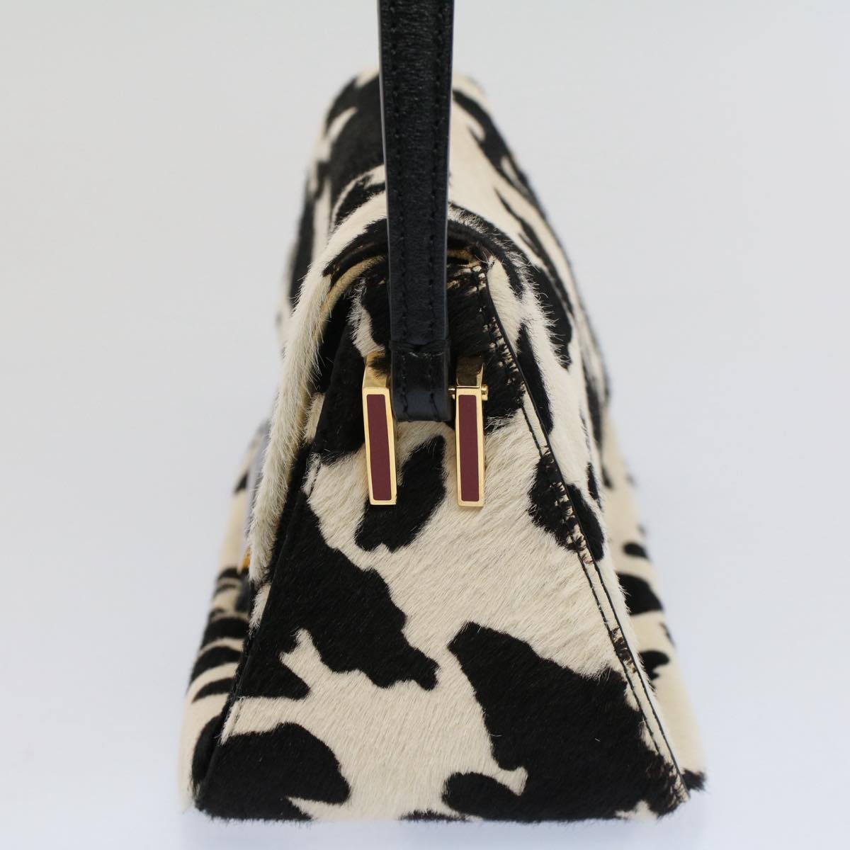 FENDI Cow Pattern Mini Mamma Baguette Bag Harako leather Black White yk8500
