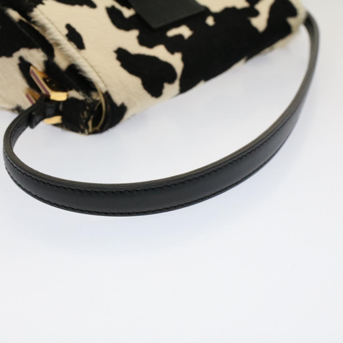 FENDI Cow Pattern Mini Mamma Baguette Bag Harako leather Black White yk8500