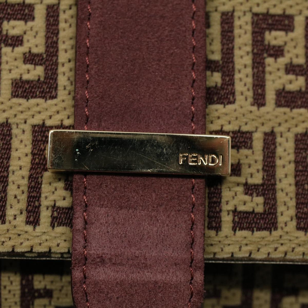 FENDI Zucchino Canvas Chain Shoulder Bag Beige yk8513