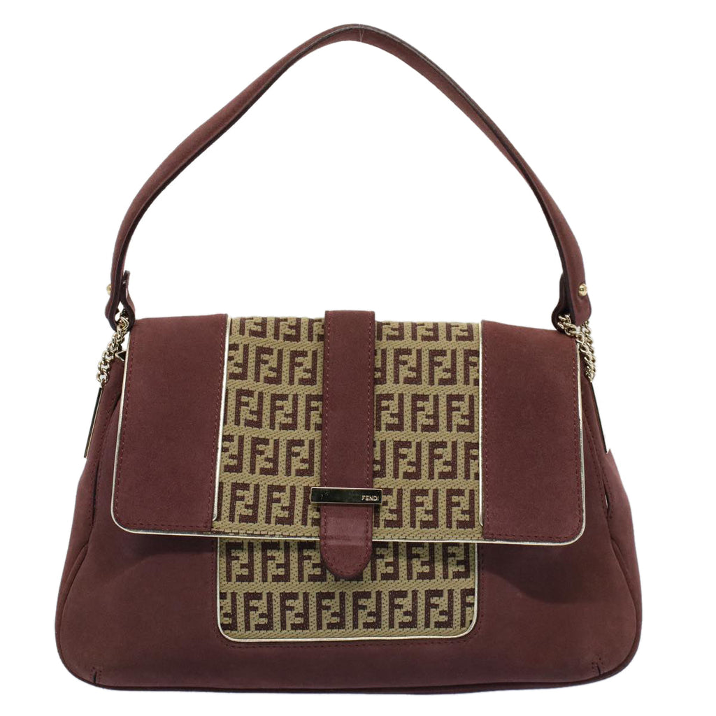 FENDI Zucchino Canvas Chain Shoulder Bag Beige yk8513