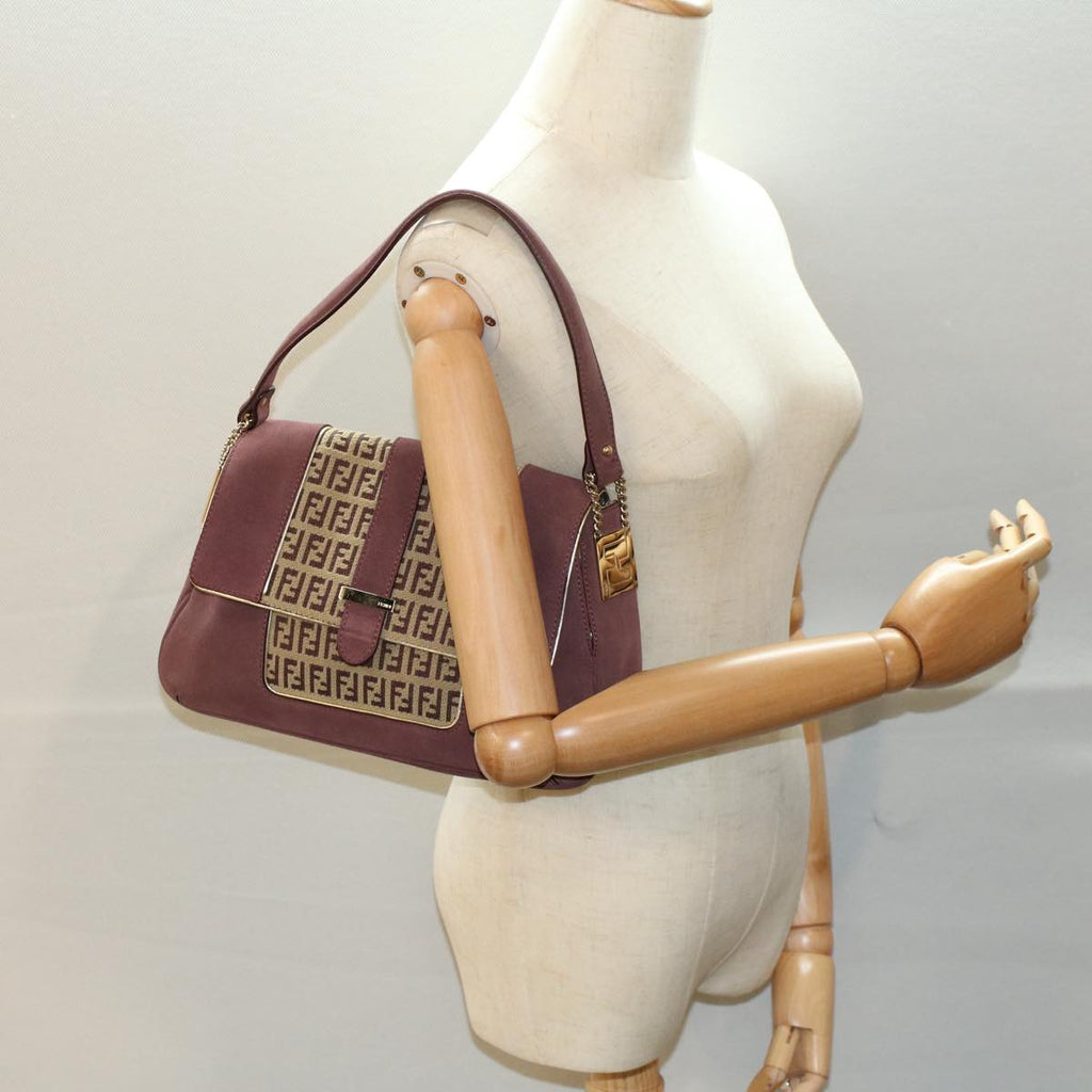 FENDI Zucchino Canvas Chain Shoulder Bag Beige yk8513