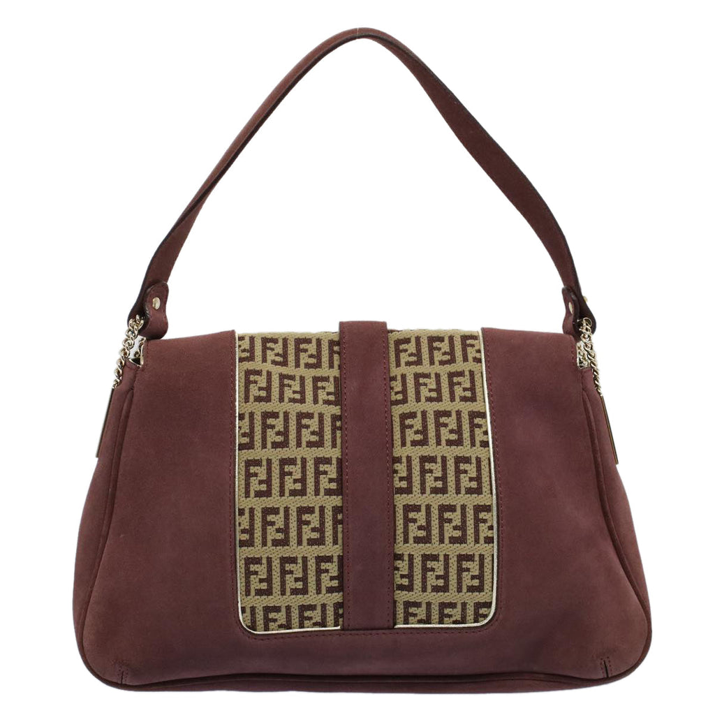 FENDI Zucchino Canvas Chain Shoulder Bag Beige yk8513