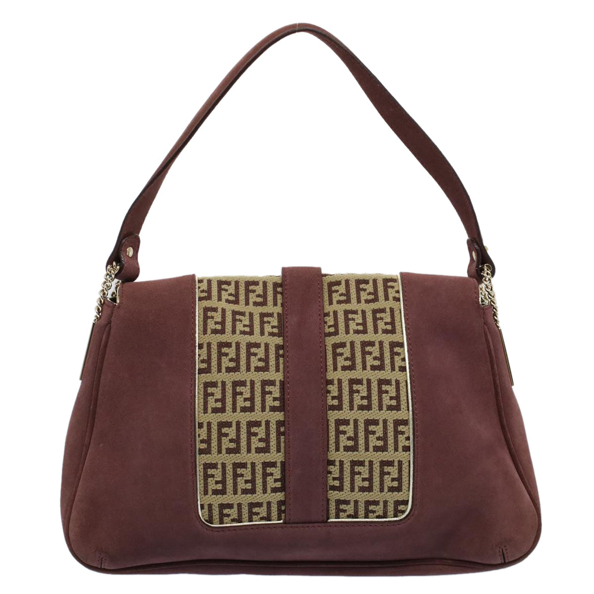 FENDI Zucchino Canvas Chain Shoulder Bag Beige yk8513