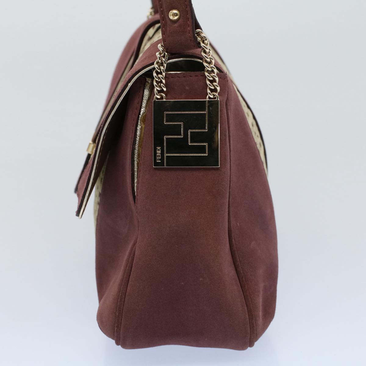 FENDI Zucchino Canvas Chain Shoulder Bag Beige yk8513