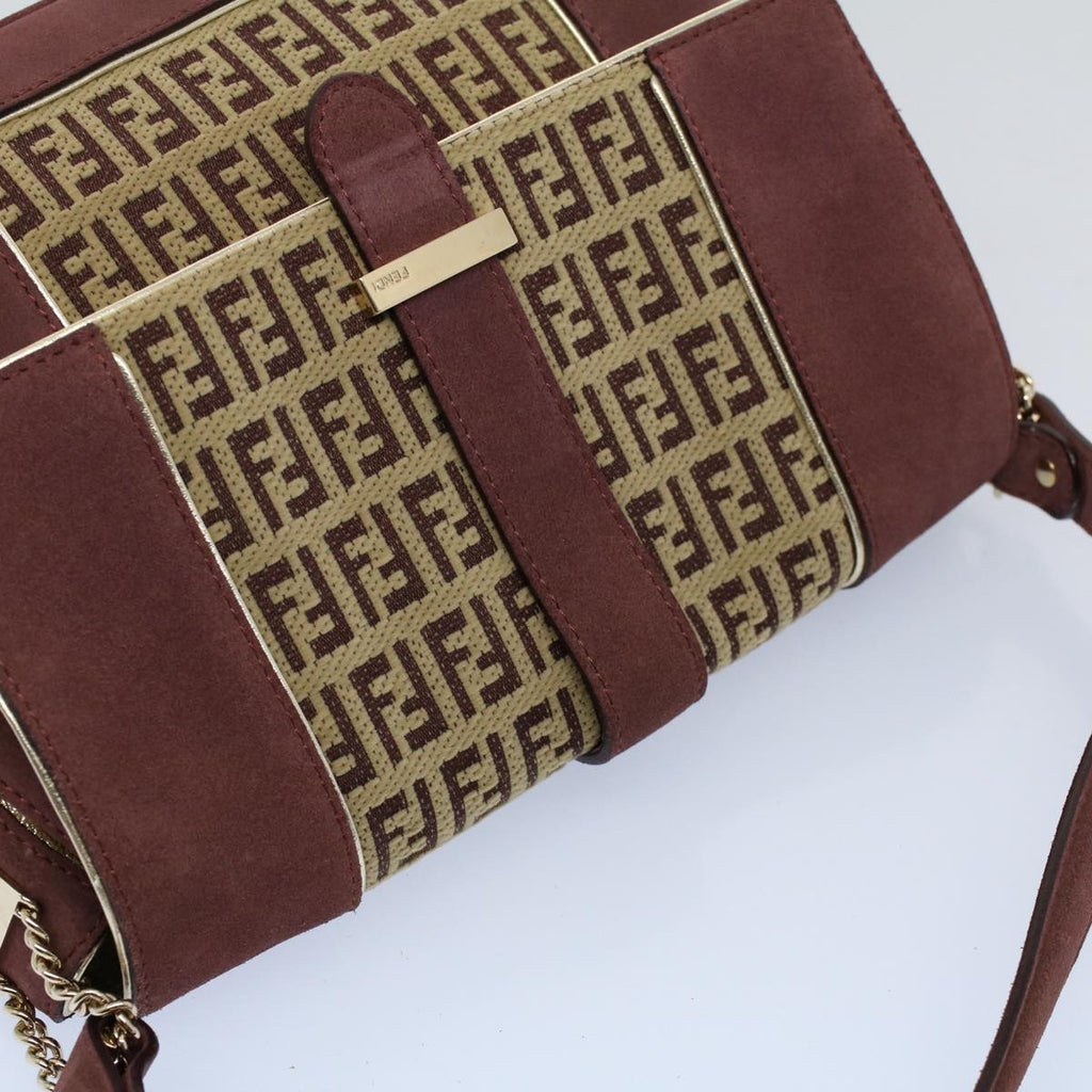 FENDI Zucchino Canvas Chain Shoulder Bag Beige yk8513