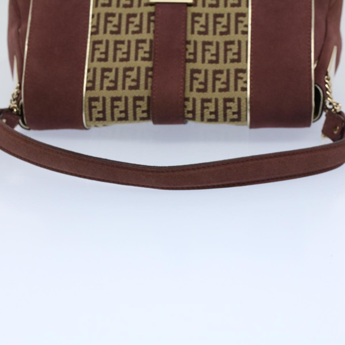 FENDI Zucchino Canvas Chain Shoulder Bag Beige yk8513