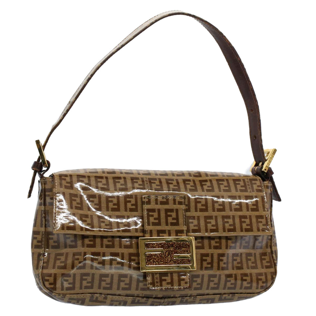 FENDI Zucchino Canvas Mamma Baguette Shoulder Bag Enamel Beige yk8584