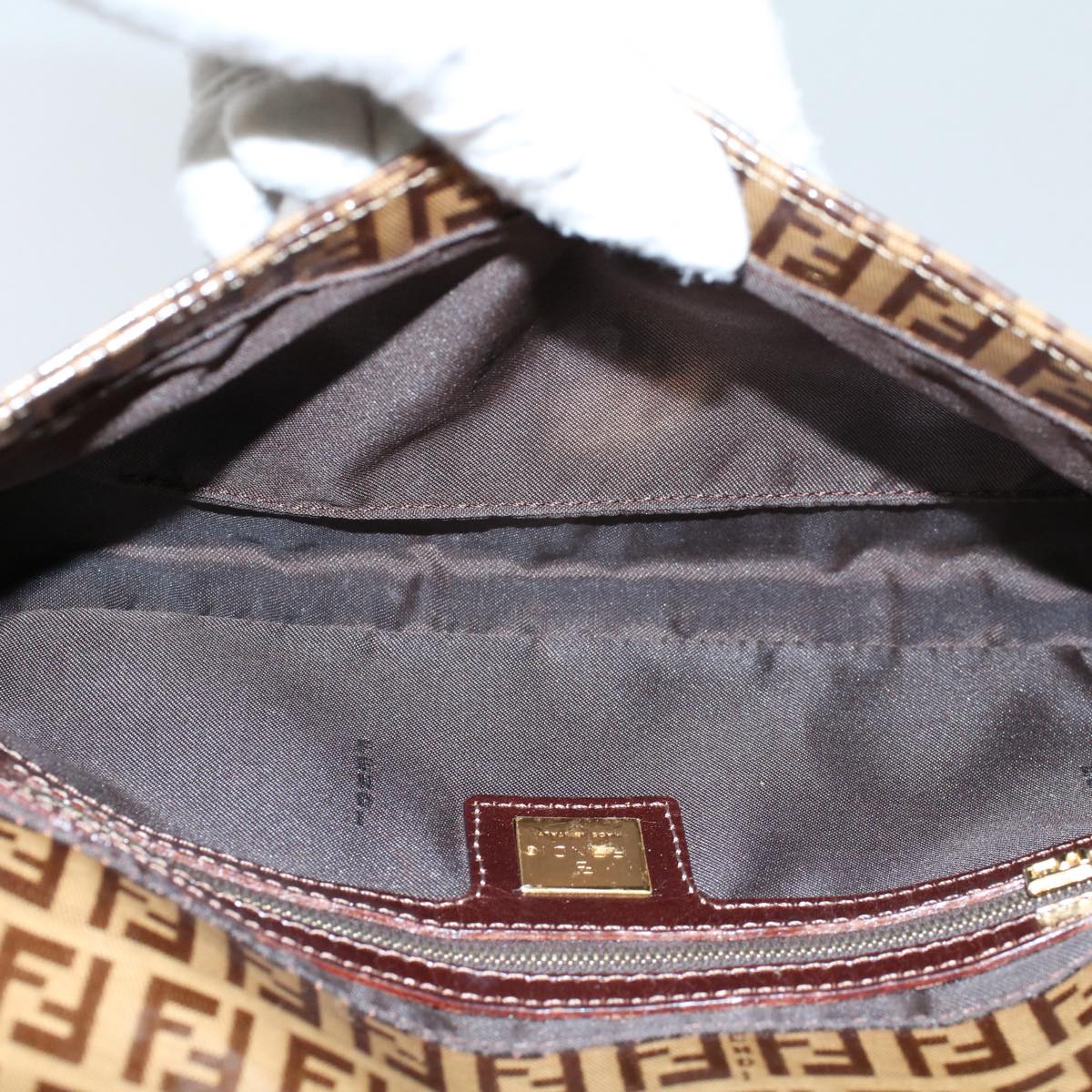 FENDI Zucchino Canvas Mamma Baguette Shoulder Bag Enamel Beige yk8584