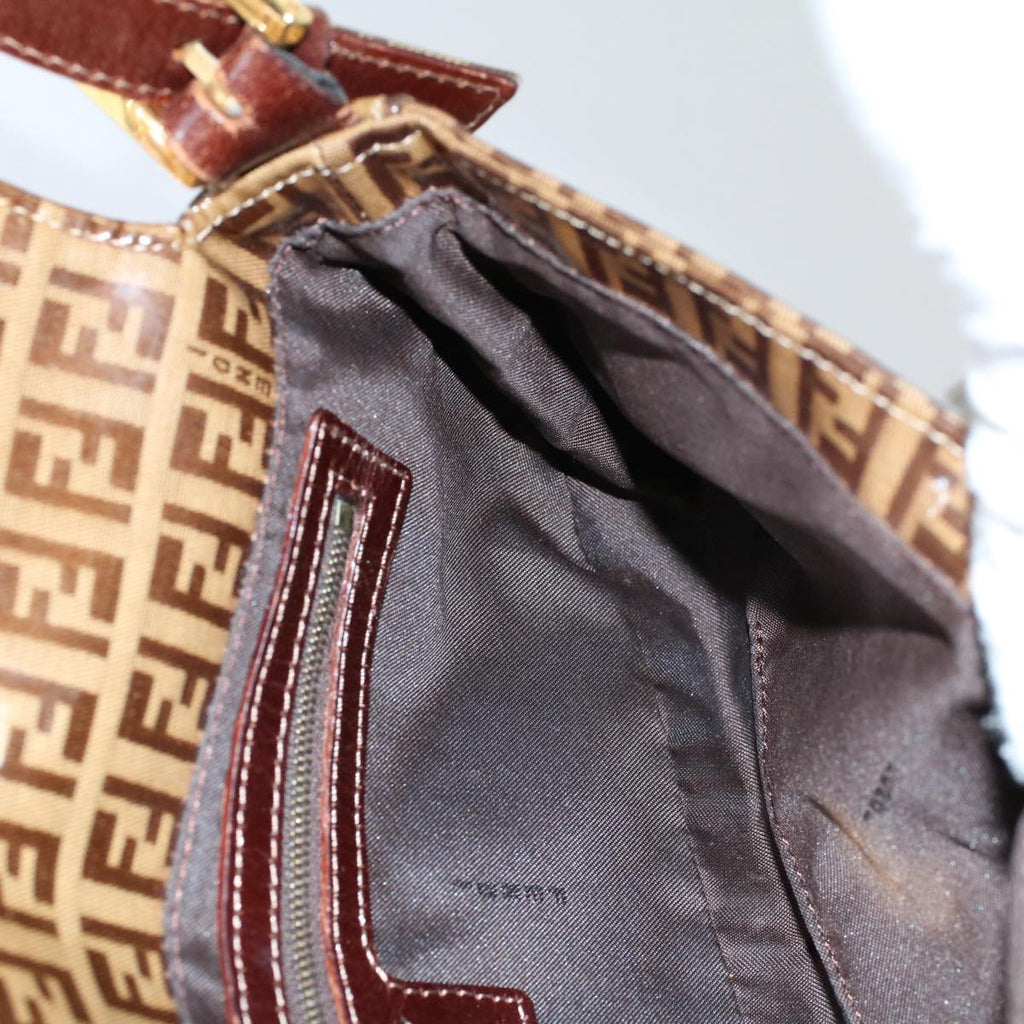 FENDI Zucchino Canvas Mamma Baguette Shoulder Bag Enamel Beige yk8584