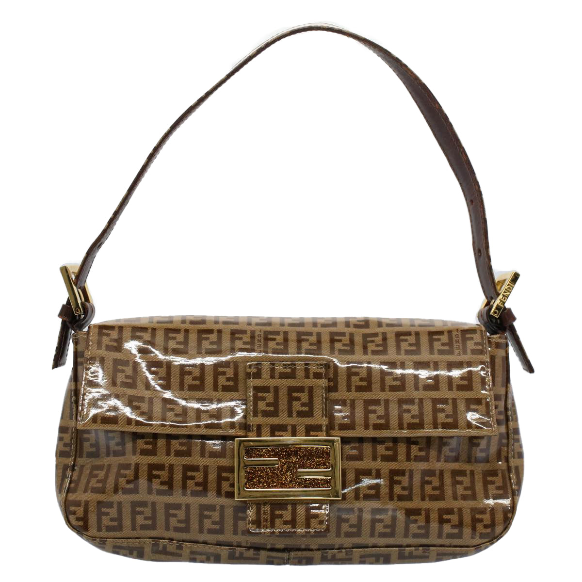 FENDI Zucchino Canvas Mamma Baguette Shoulder Bag Enamel Beige yk8584