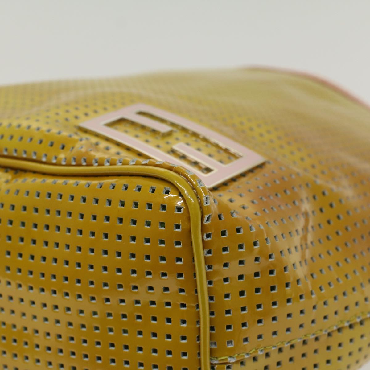 FENDI punching Hand Bag Patent leather Yellow yk8587