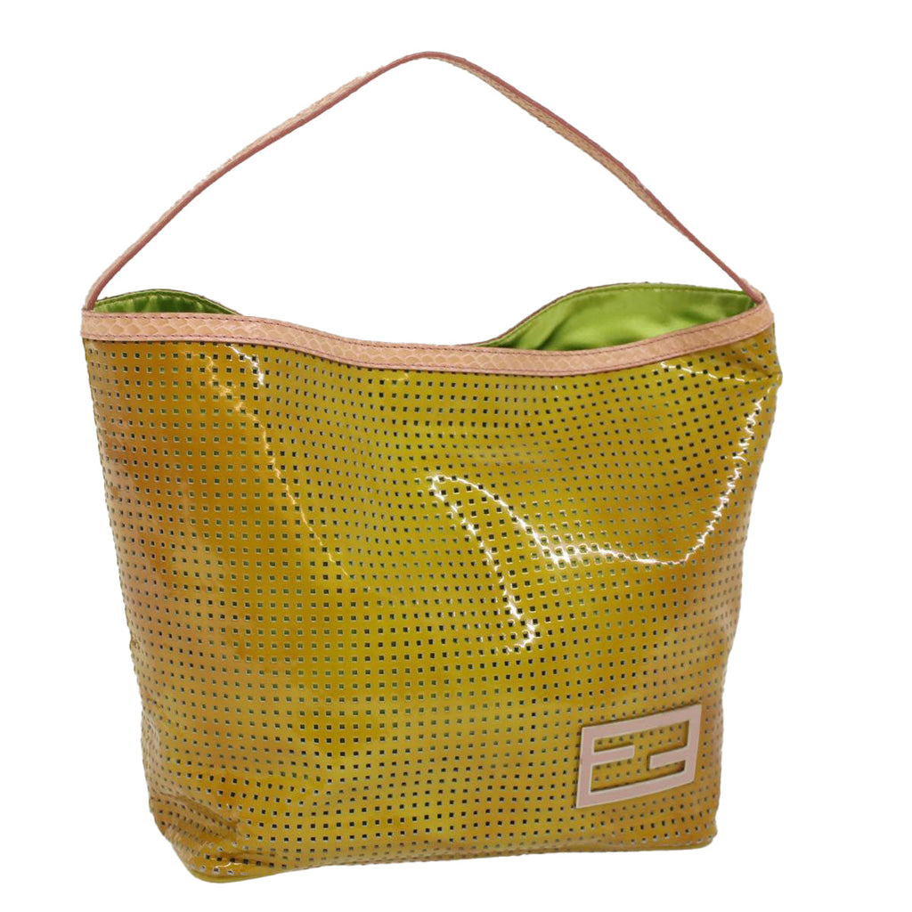 FENDI punching Hand Bag Patent leather Yellow yk8587