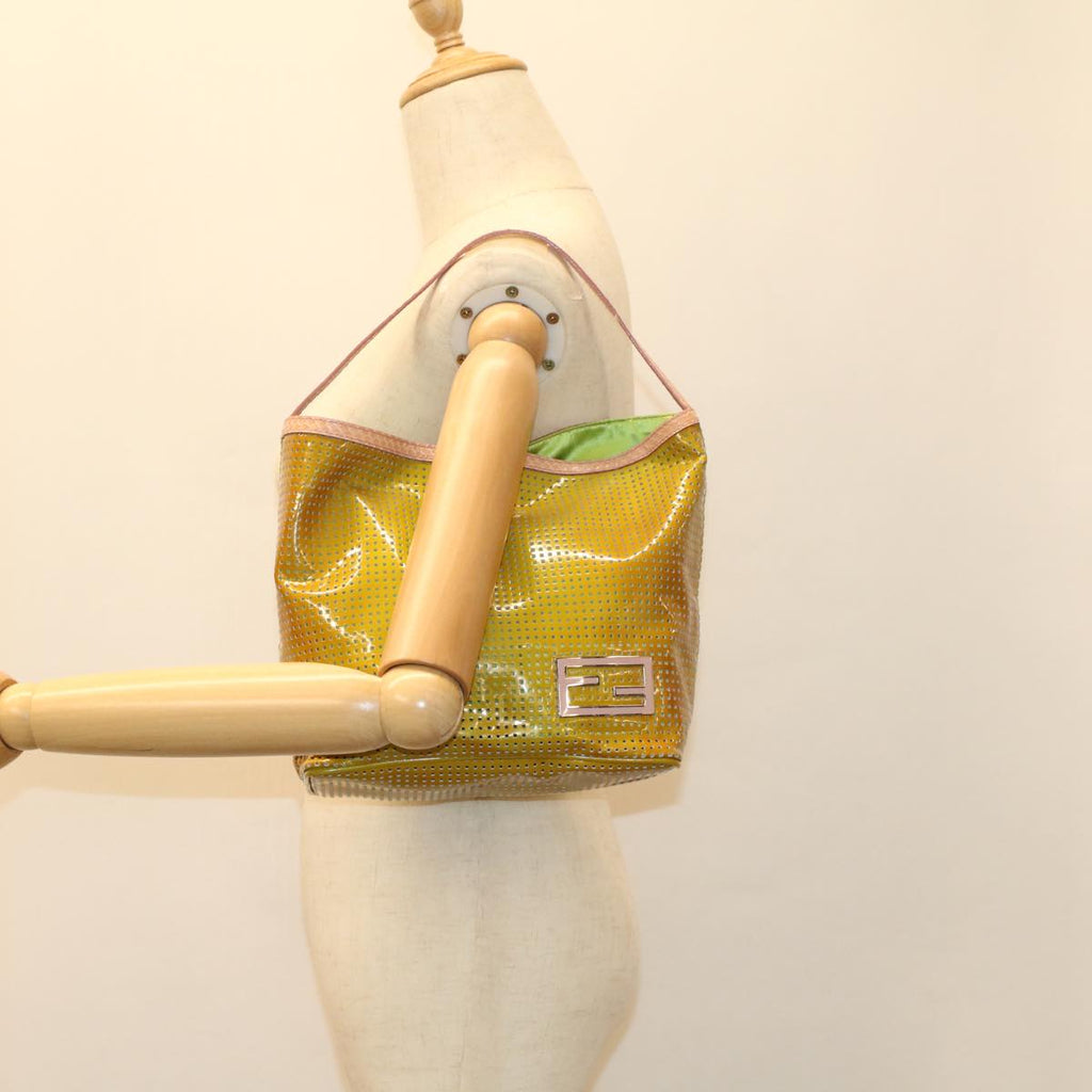 FENDI punching Hand Bag Patent leather Yellow yk8587