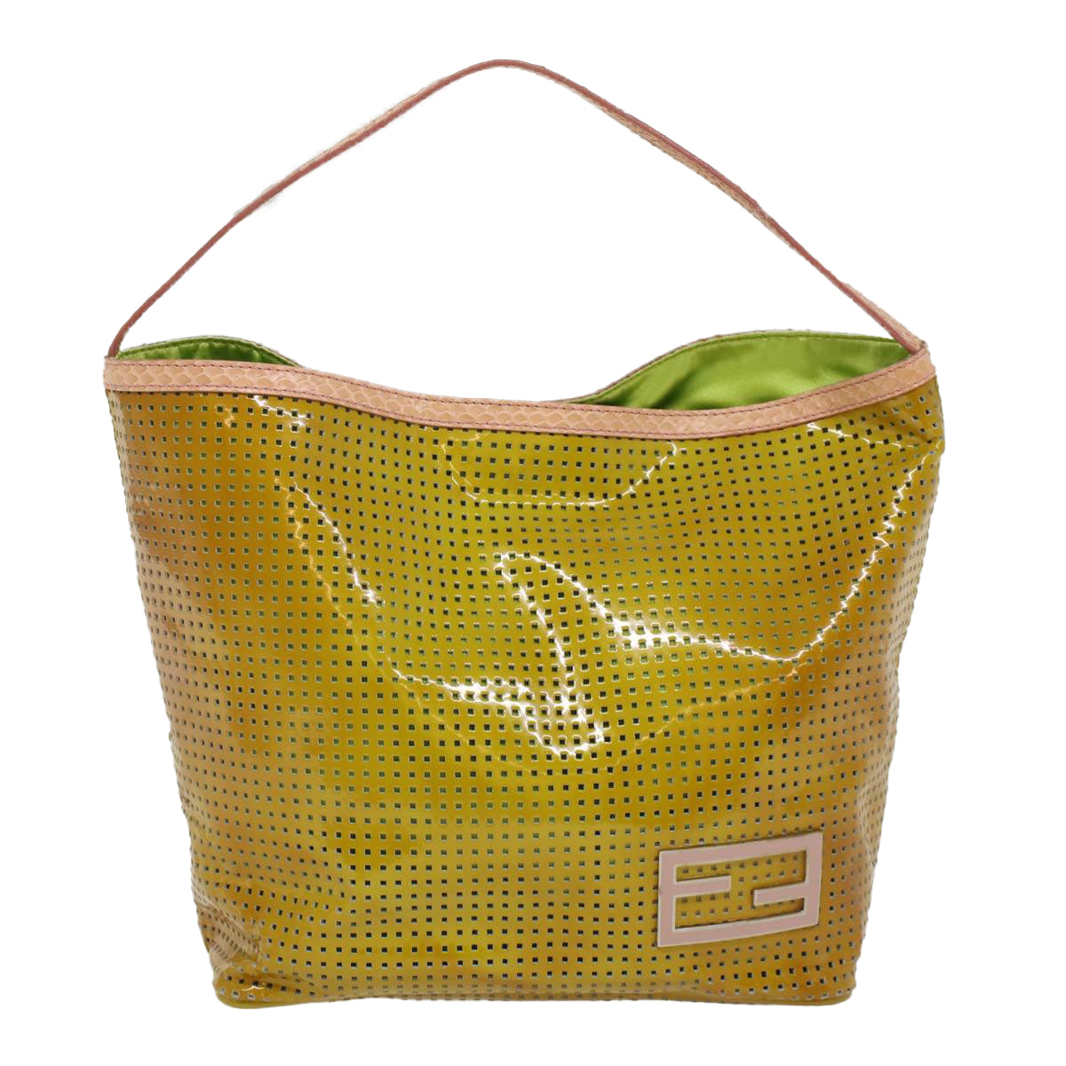 FENDI punching Hand Bag Patent leather Yellow yk8587