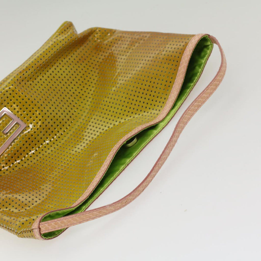 FENDI punching Hand Bag Patent leather Yellow yk8587