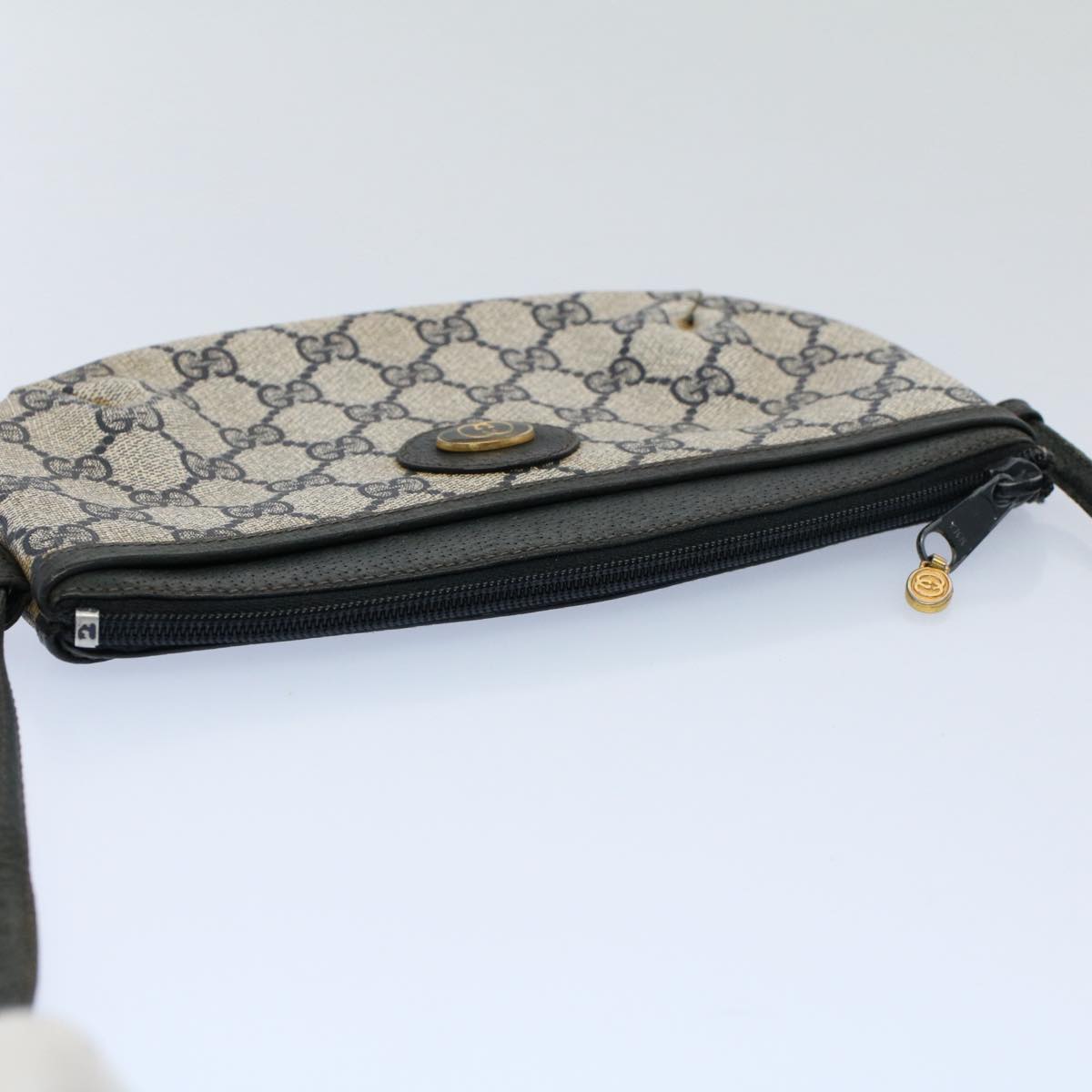 GUCCI GG Canvas Shoulder Bag PVC Leather Gray Navy 904.02.020 yk8603
