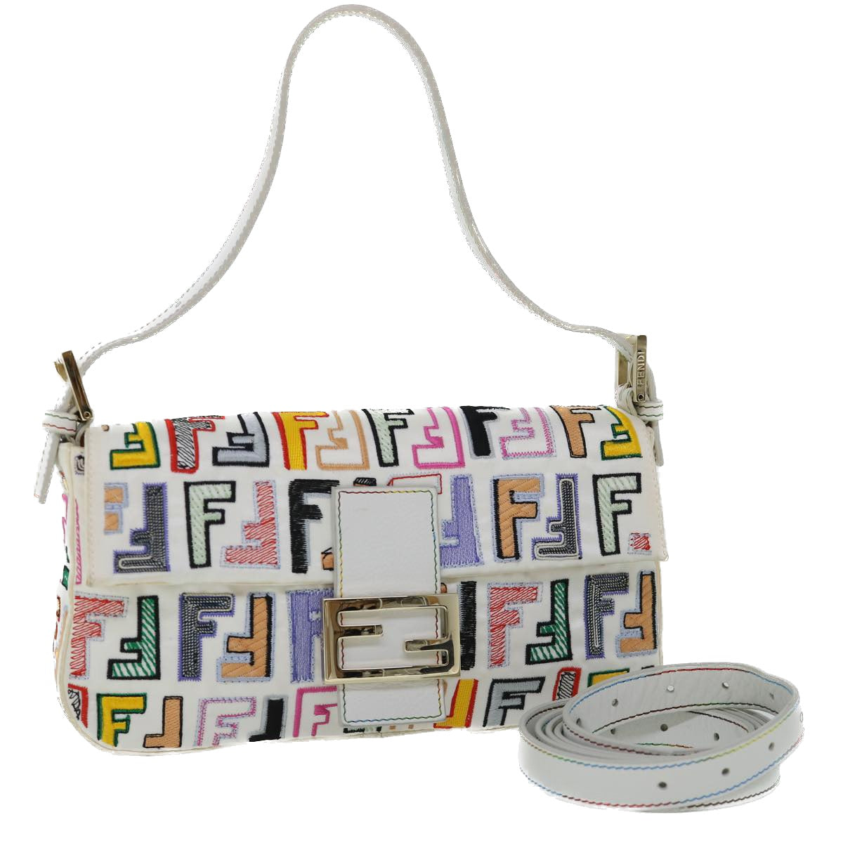 FENDI Zucca Canvas Embroidery Mamma Baguette Bag 2way Multicolor yk8631A