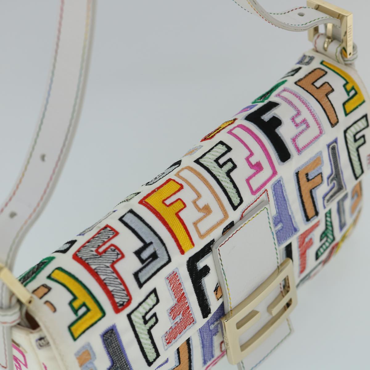 FENDI Zucca Canvas Embroidery Mamma Baguette Bag 2way Multicolor yk8631A