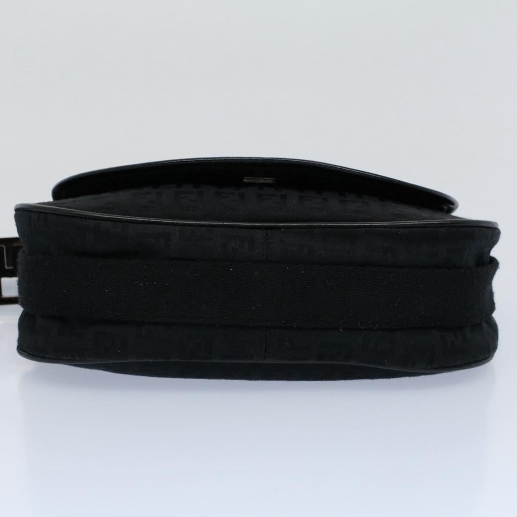 FENDI Zucchino Canvas Shoulder Bag Black yk8645