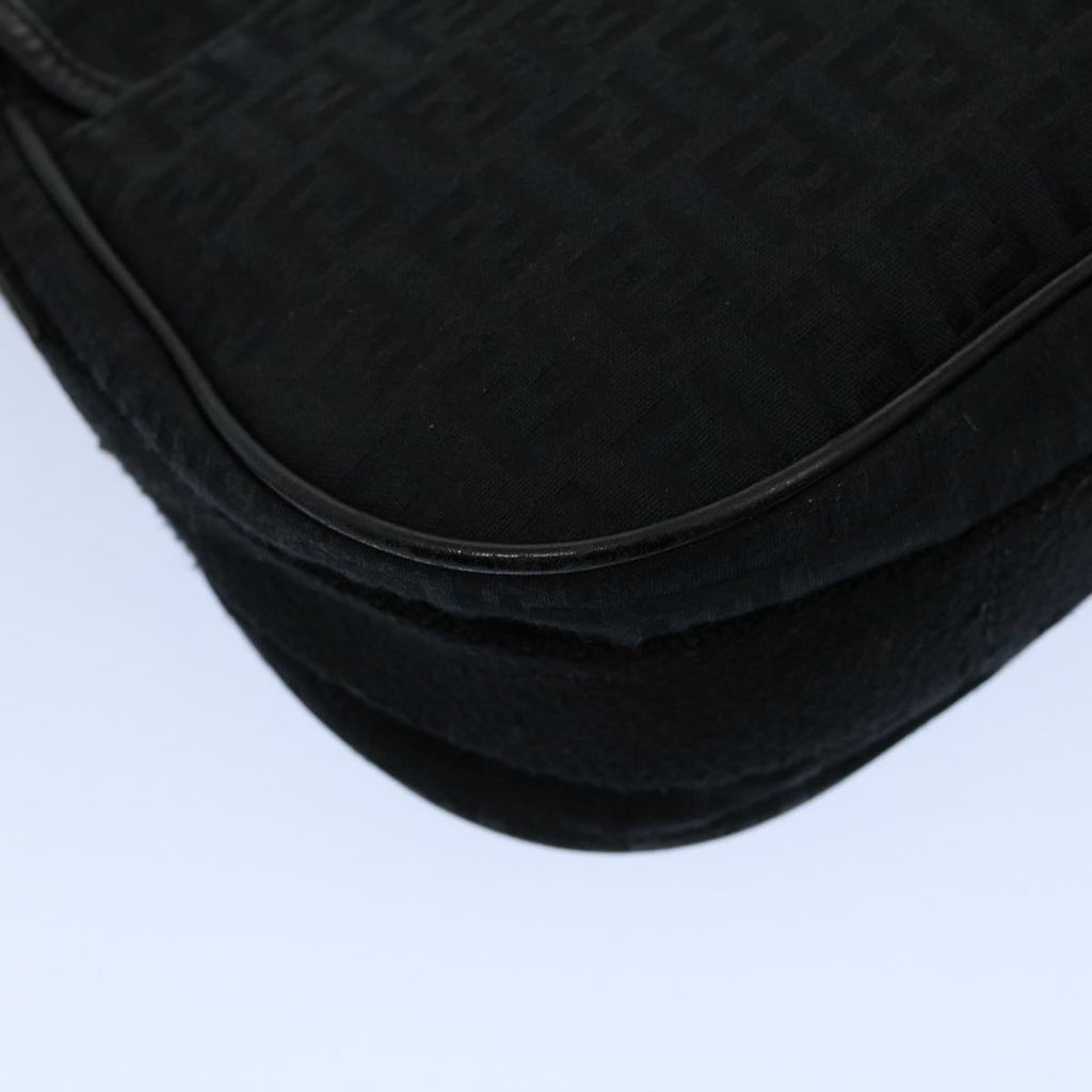 FENDI Zucchino Canvas Shoulder Bag Black yk8645