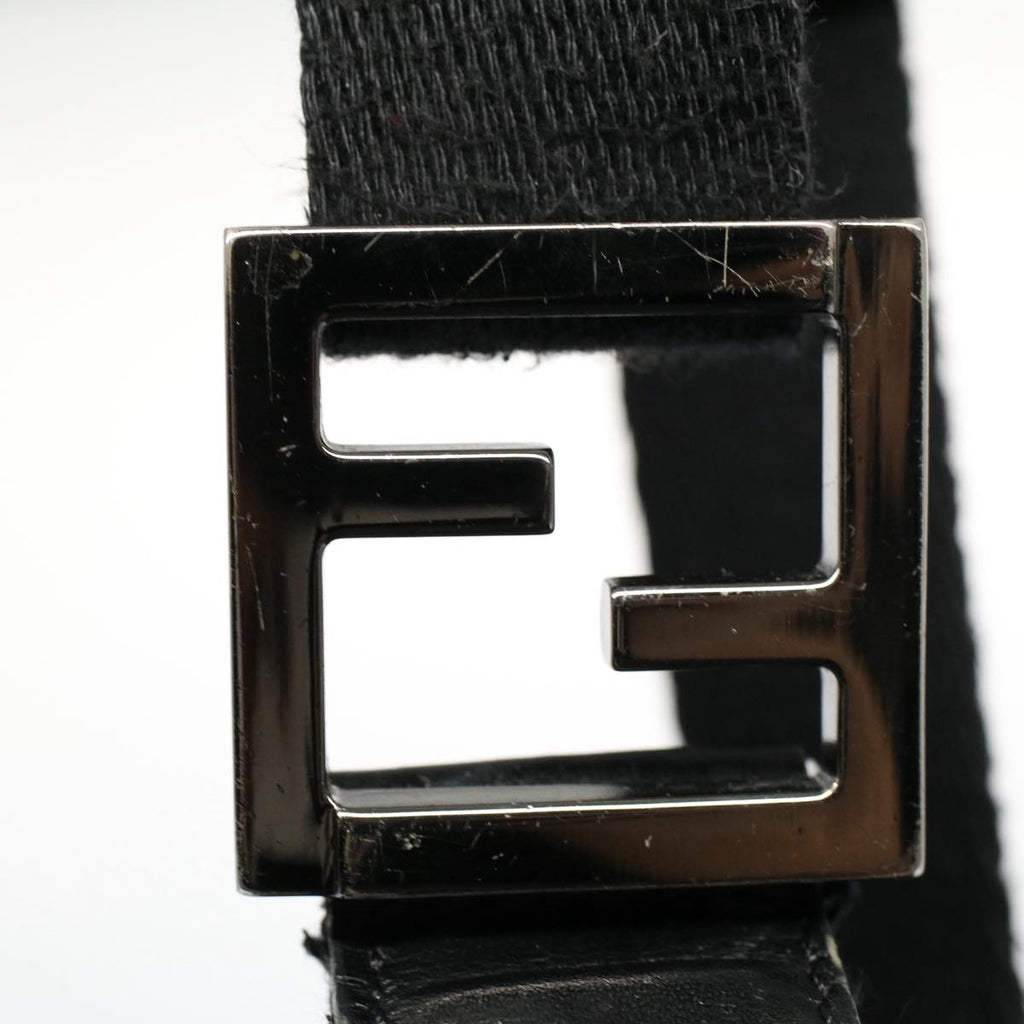 FENDI Zucchino Canvas Shoulder Bag Black yk8645