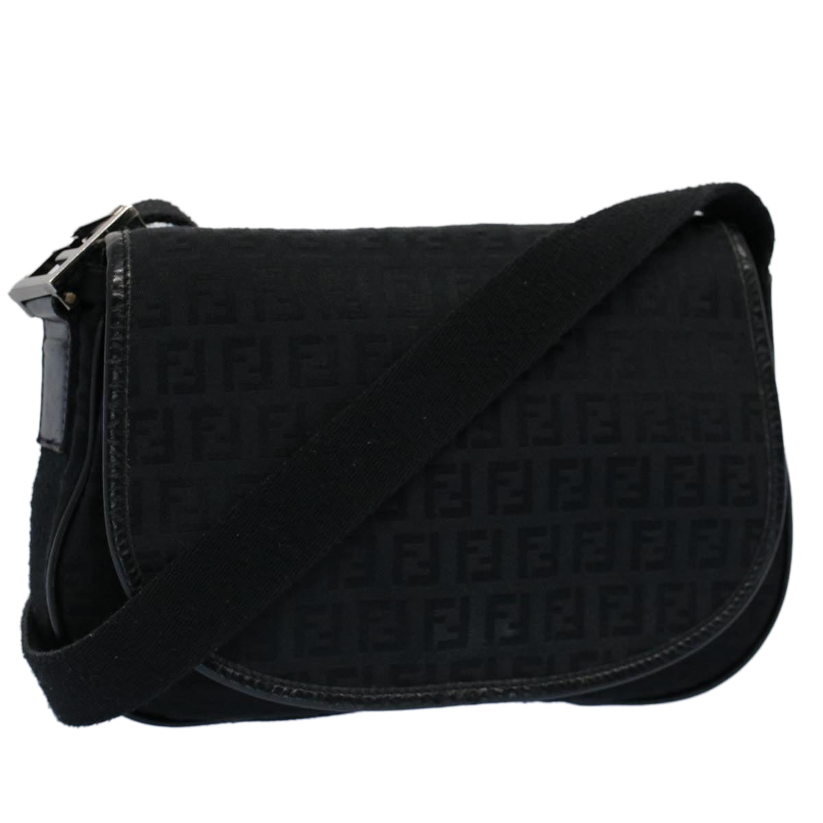 FENDI Zucchino Canvas Shoulder Bag Black yk8645
