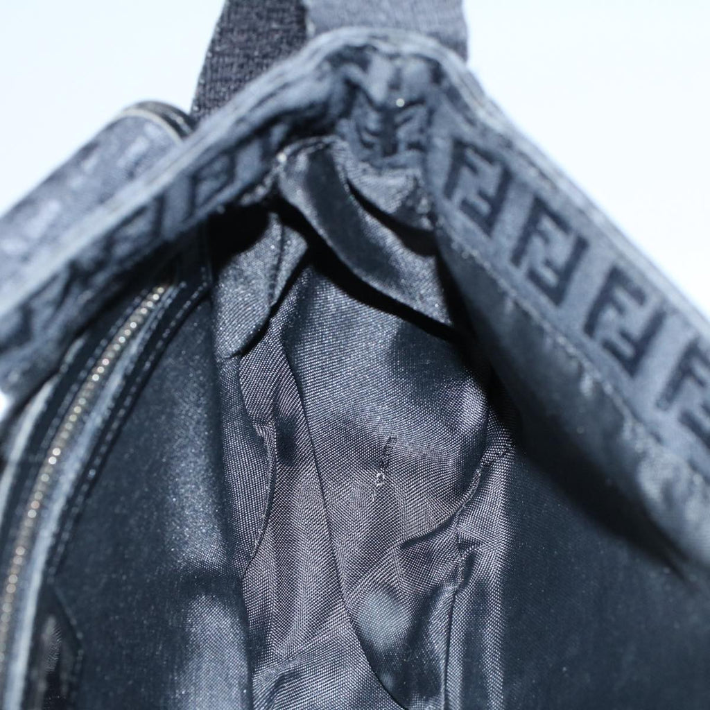 FENDI Zucchino Canvas Shoulder Bag Black yk8645