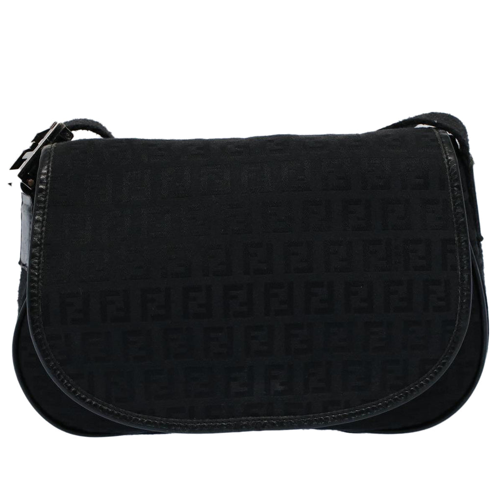 FENDI Zucchino Canvas Shoulder Bag Black yk8645
