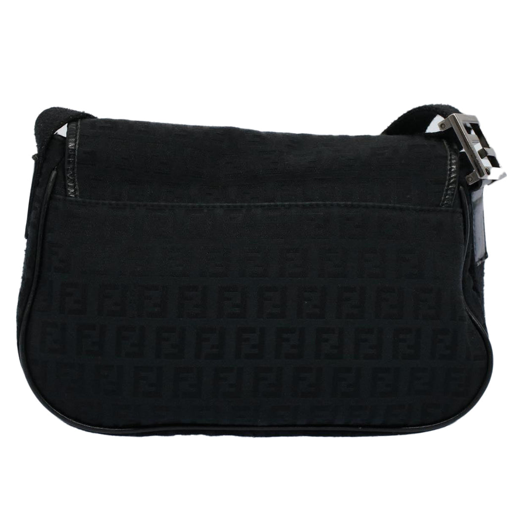 FENDI Zucchino Canvas Shoulder Bag Black yk8645