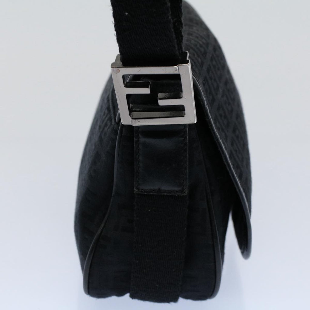 FENDI Zucchino Canvas Shoulder Bag Black yk8645