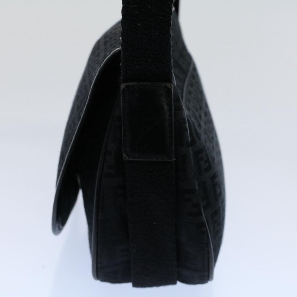FENDI Zucchino Canvas Shoulder Bag Black yk8645