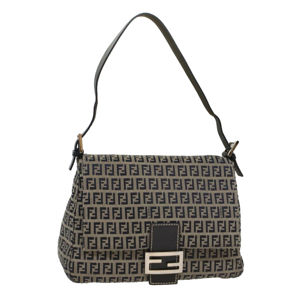 FENDI Zucchino Canvas Mamma Baguette Shoulder Bag Navy yk8650