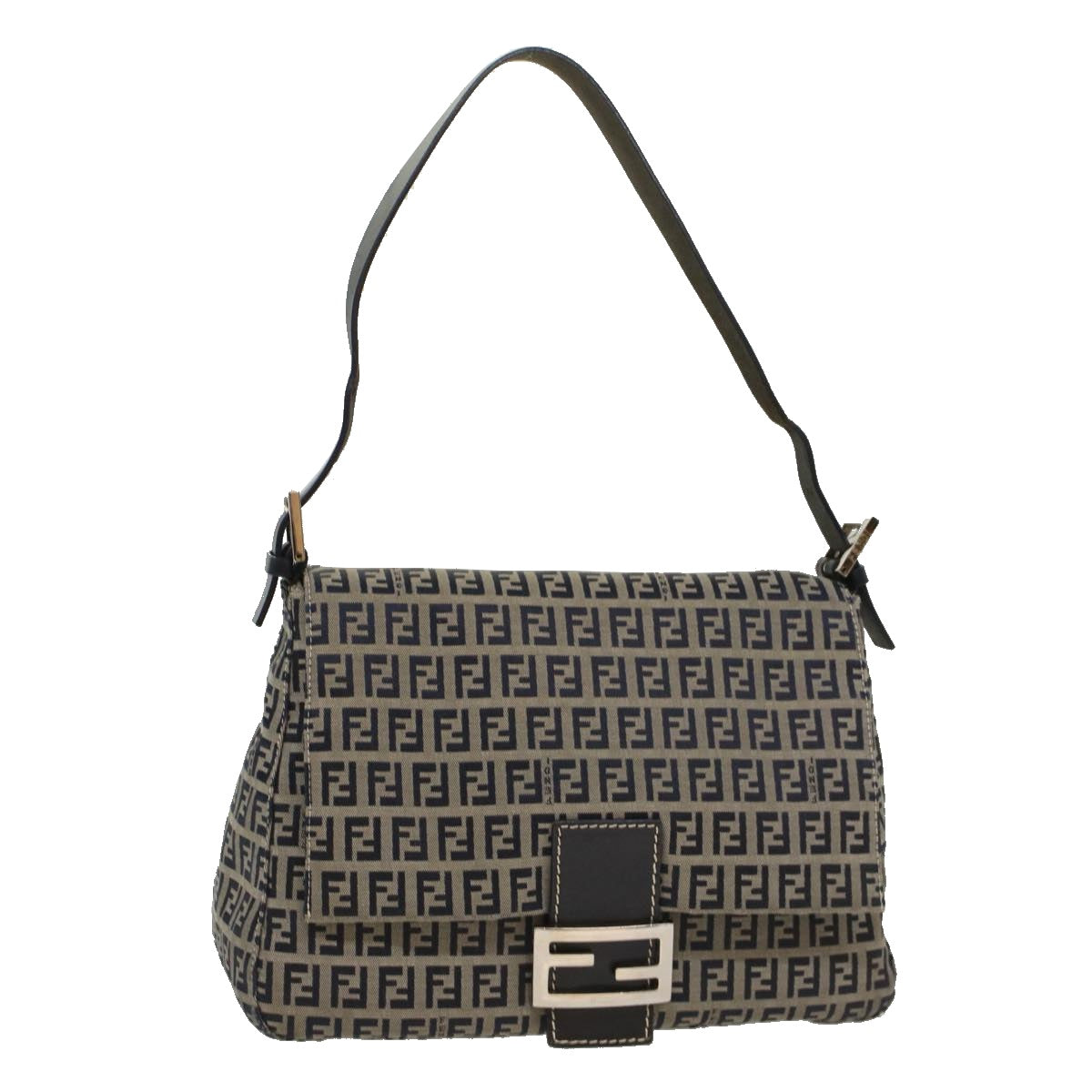 FENDI Zucchino Canvas Mamma Baguette Shoulder Bag Navy yk8650