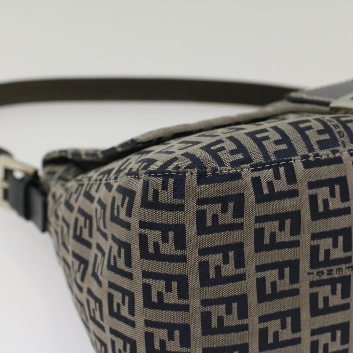 FENDI Zucchino Canvas Mamma Baguette Shoulder Bag Navy yk8650