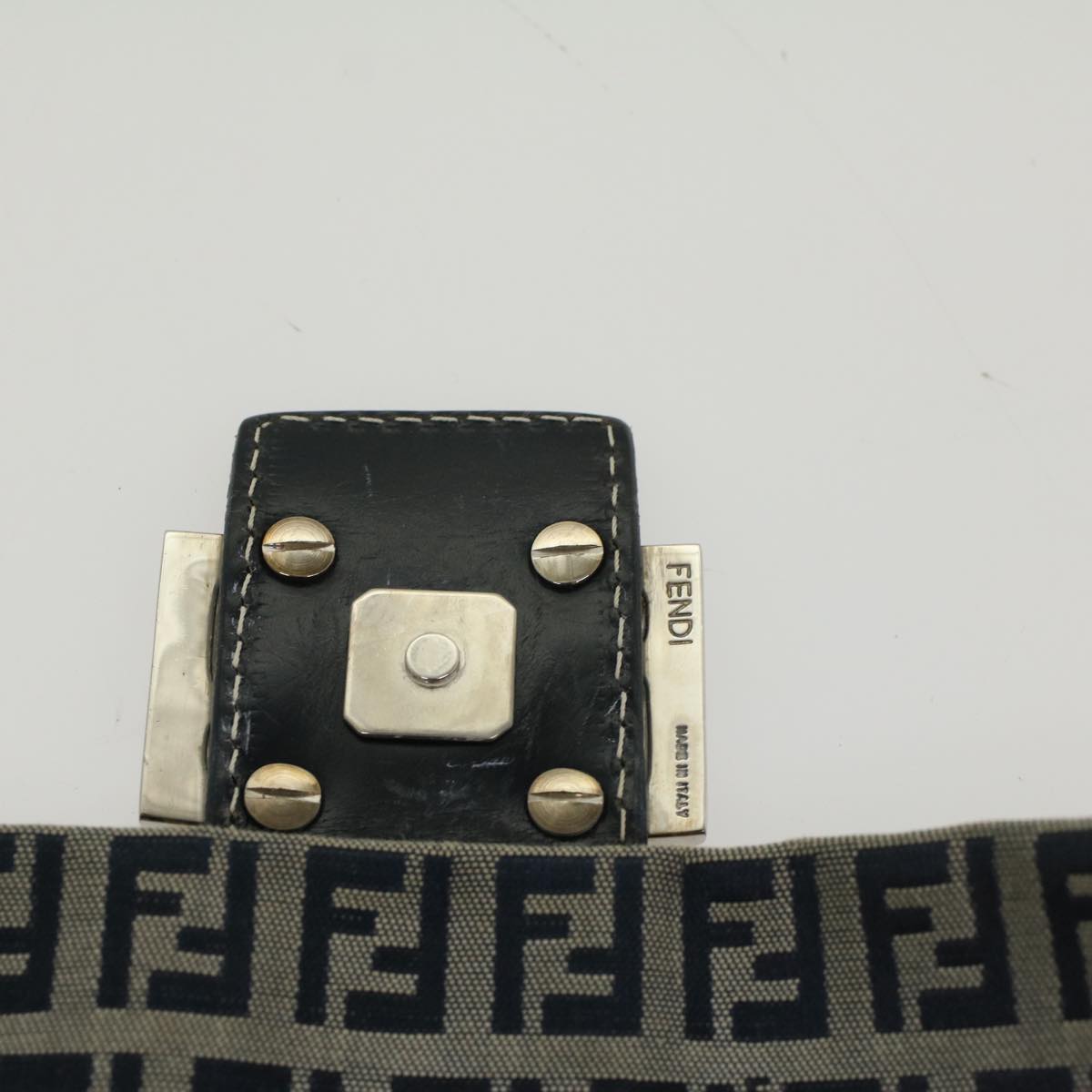 FENDI Zucchino Canvas Mamma Baguette Shoulder Bag Navy yk8650
